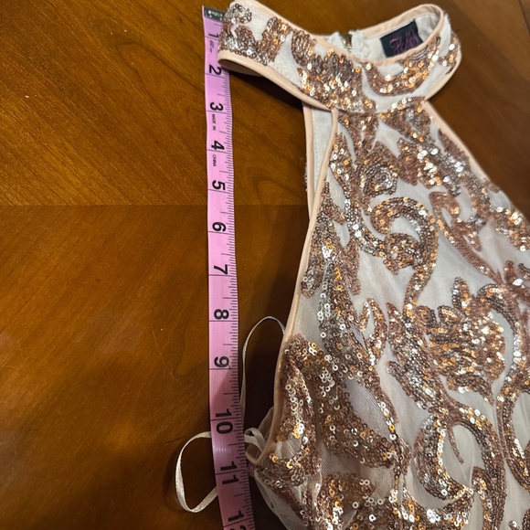 Hot Miami Styles Mini Gold Sequined Above Knee Bodycon Zipped up Halter Dress M - Picture 11 of 16